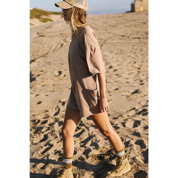 NWOT Free People Movement Tan Mocha Latte Hot Shot Tee Romper Size Small - Picture 3 of 11